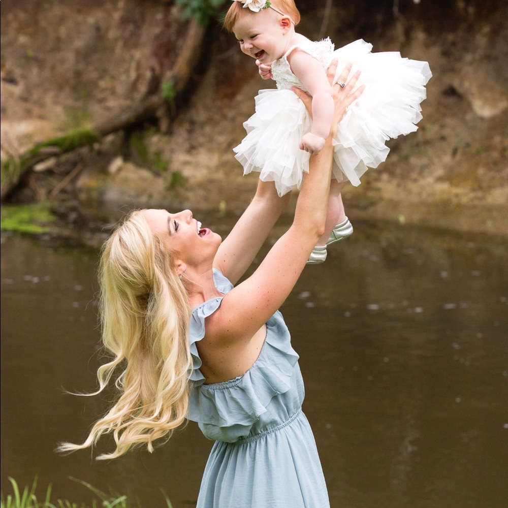 Light blue high low ruffle dress